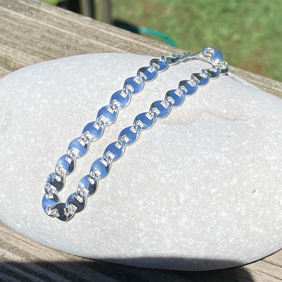 Silver plated link chain bracelet. 6 mm wide; 7.5 inches long. 
Brand new. - Picture 8 of 8